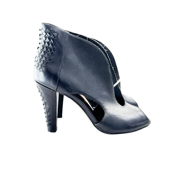 Elliott Lucca Allesandra Black Leather Woven Peep Toe Heel Pump Size 7.5 - Picture 2 of 7